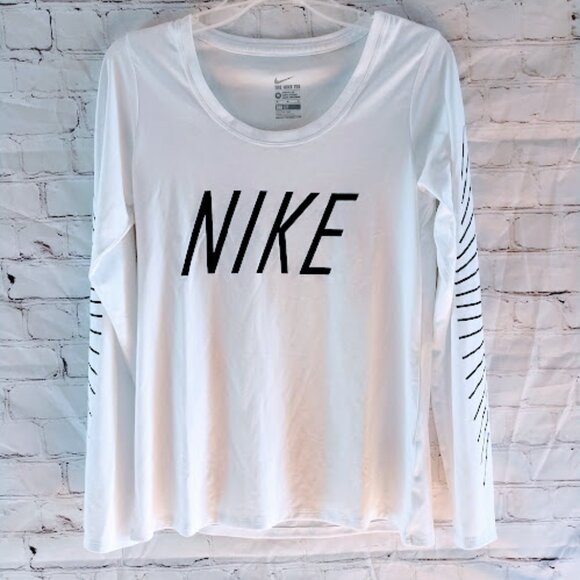 Nike Tee Dri Fit Long Sleeve White Black Women's size  Medium - Picture 2 of 7